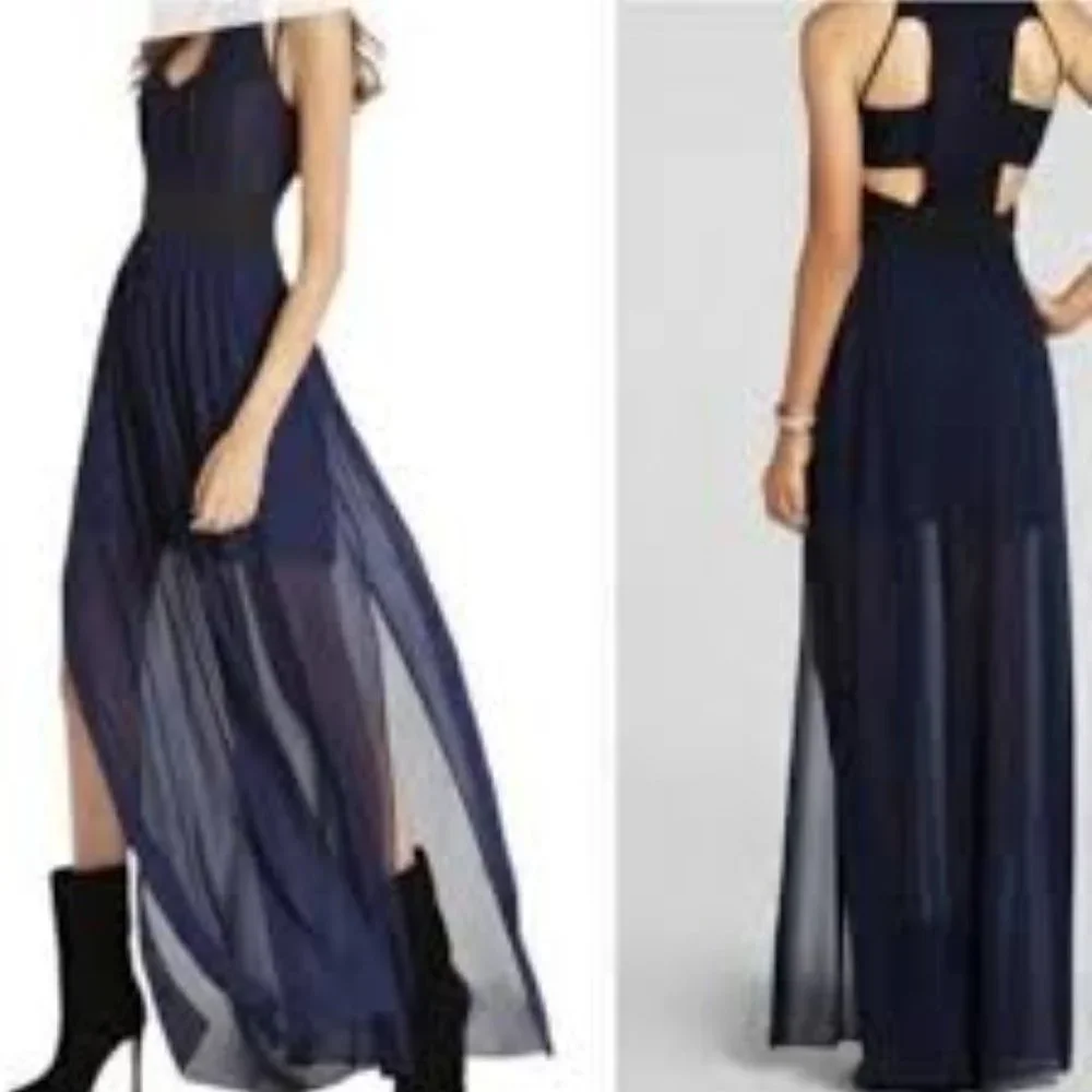 EUC BCBG Generation Navy Maxi With Black Lace Bodice Size 0 - Picture 2 of 10